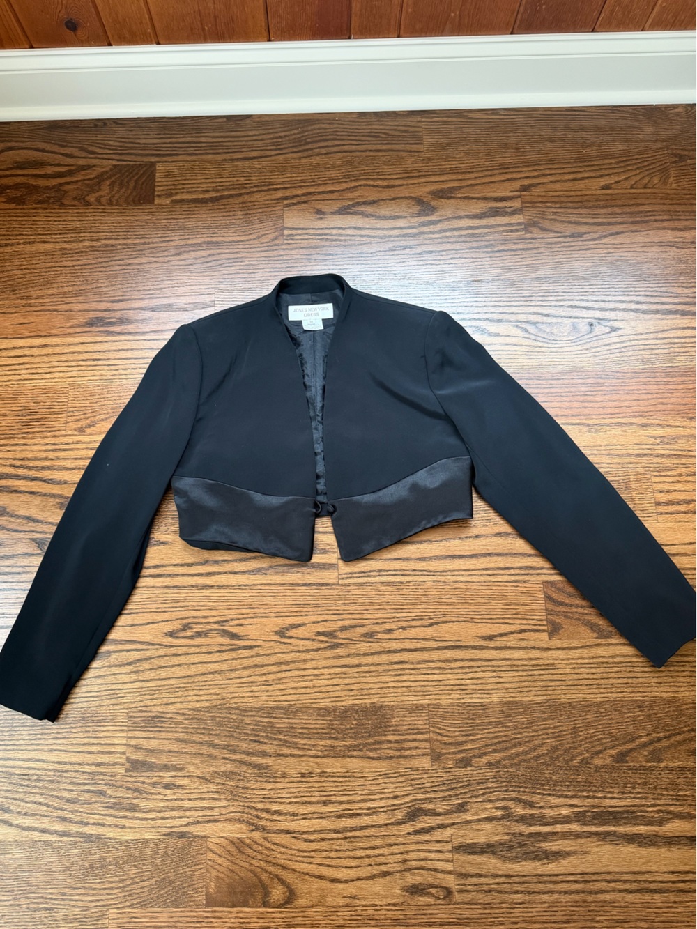 Jones New York Black Cropped Satin-Trim Bolero Jacket